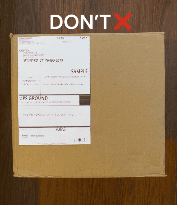 Sample of a badly printed shipping label