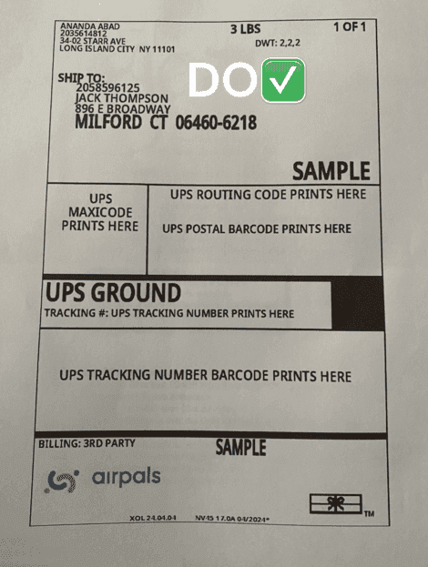 Sample of a well-printed shipping label