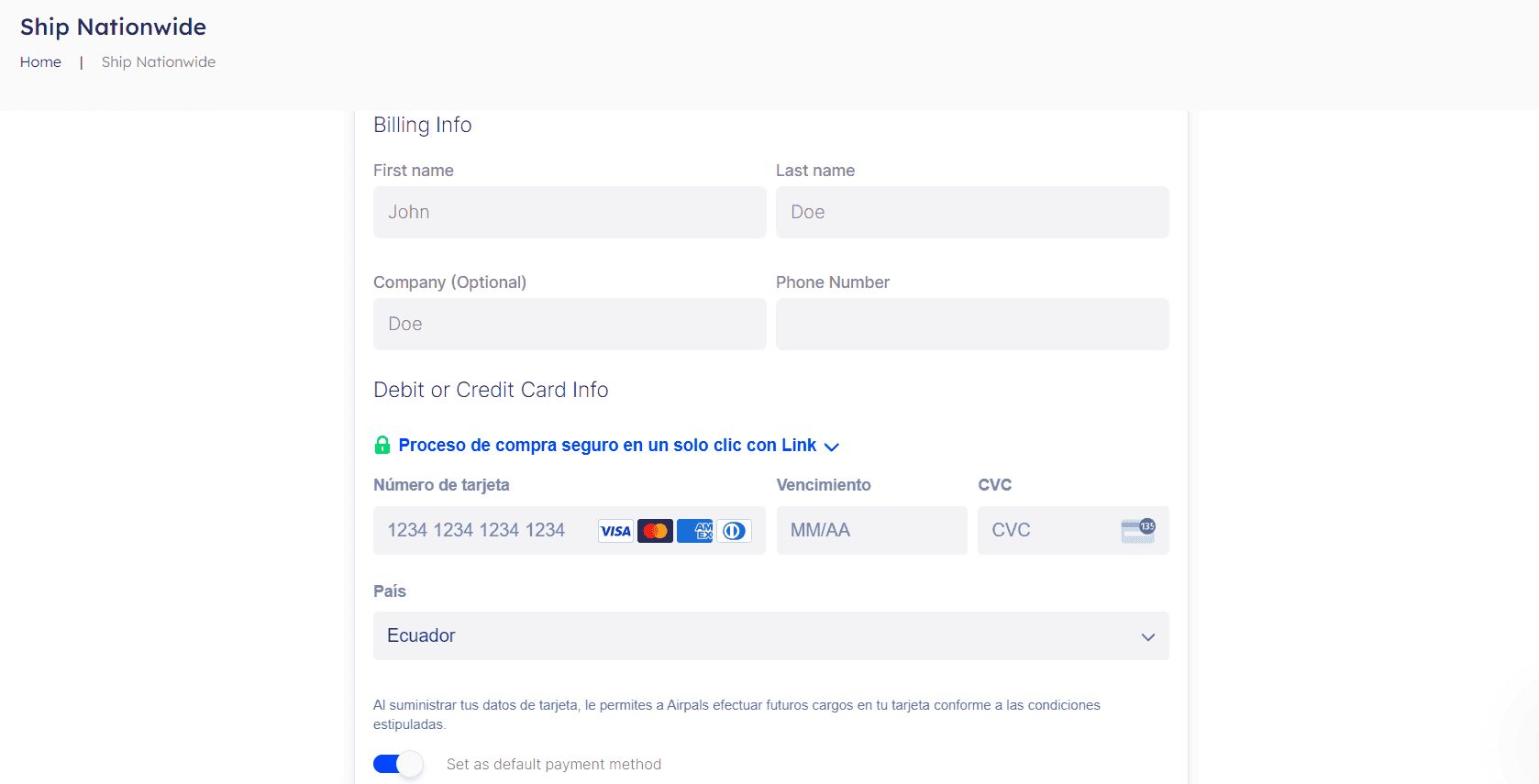 Multi-Carrier dashboard payment info page 2