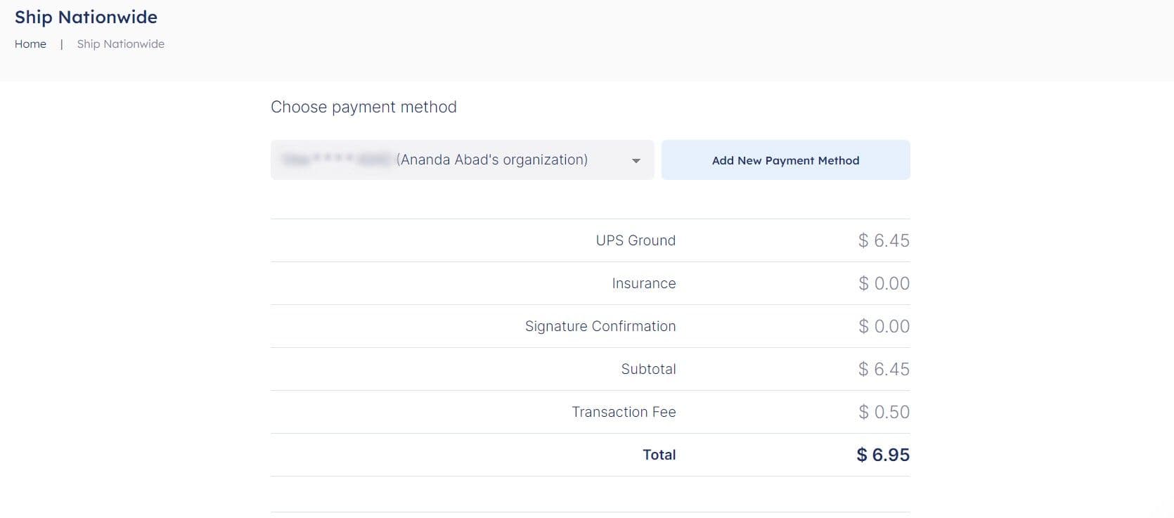 Multi-Carrier dashboard payment info page 1