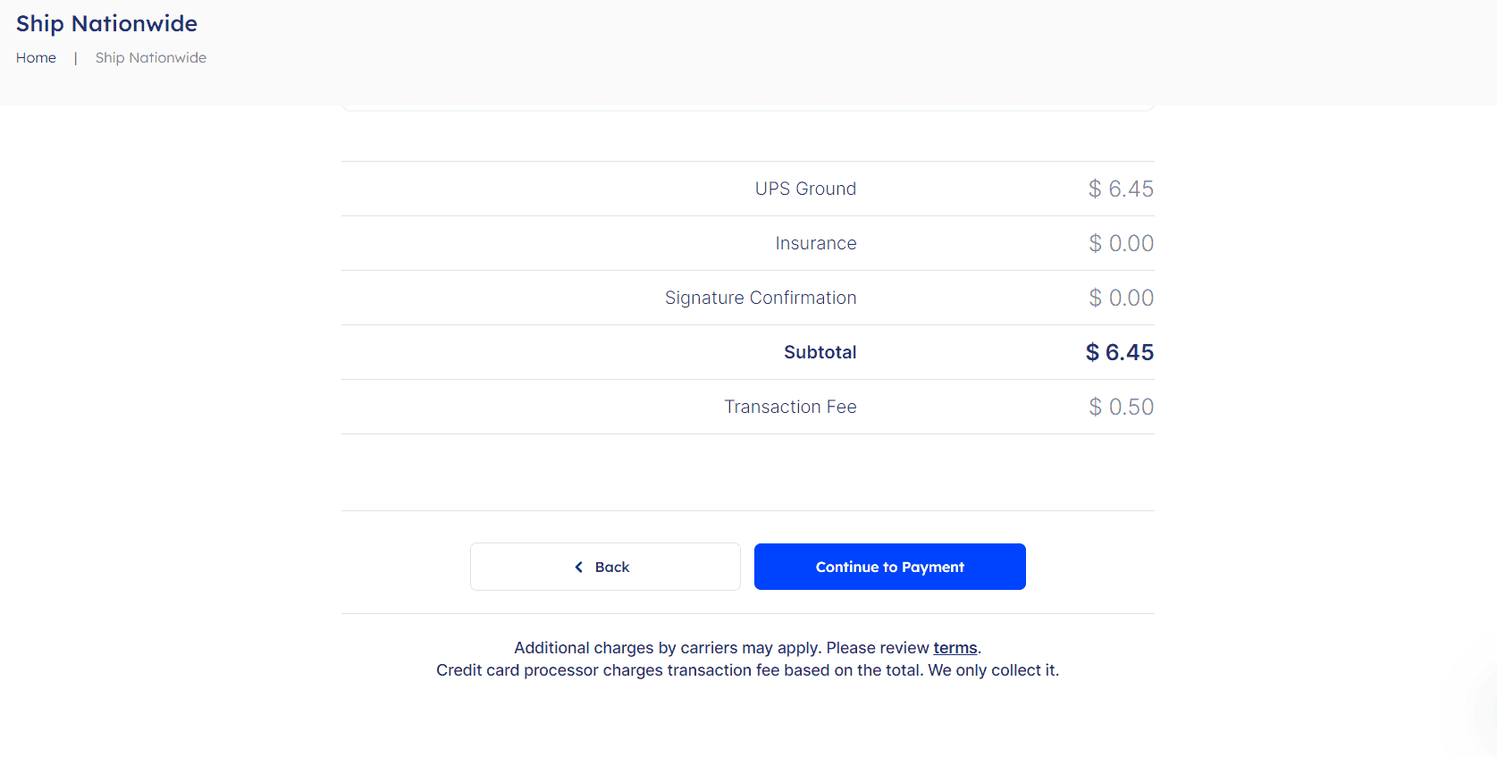 Multi-Carrier dashboard extra services page 2