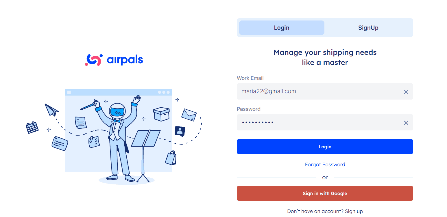 Airpals Multi-Carrier log in landing page