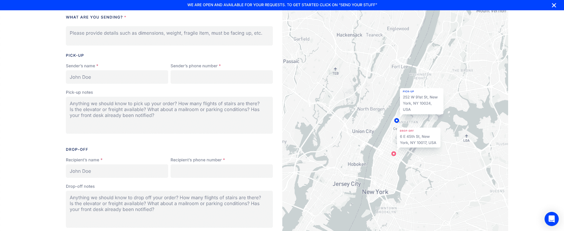 package and delivery info step nyc landing page